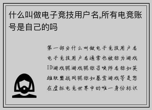 什么叫做电子竞技用户名,所有电竞账号是自己的吗